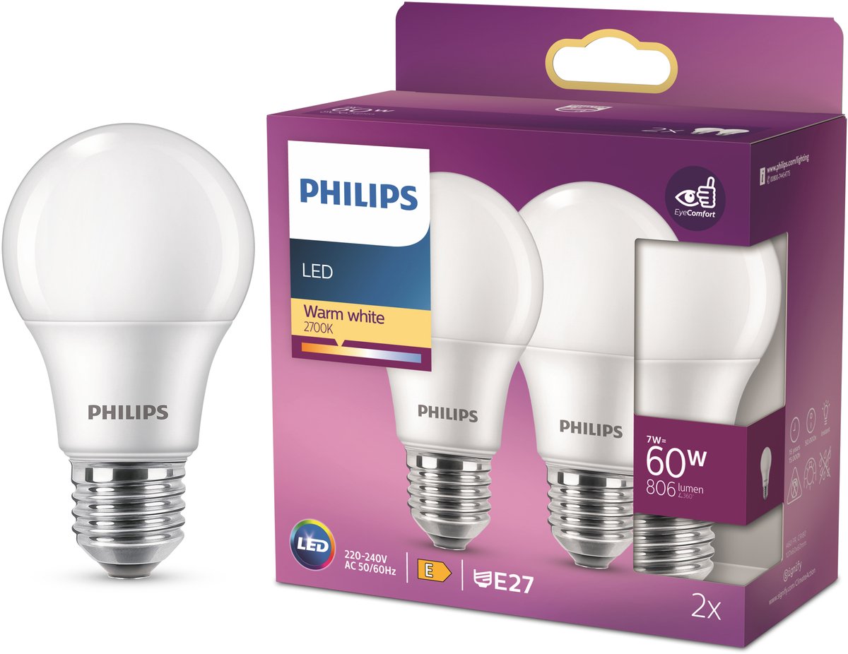 Philips led philips ultra efficient led lamp - mat - 100w - e27 fitting - dimbaar warmwit licht - energielabel a