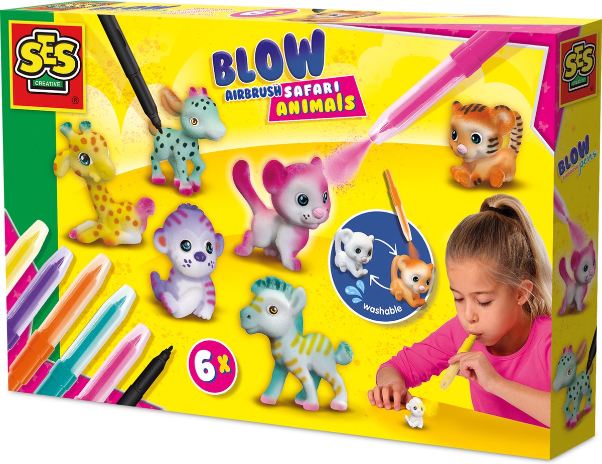 SES Blow Airbrush Pens - Safari Animals, 6st.