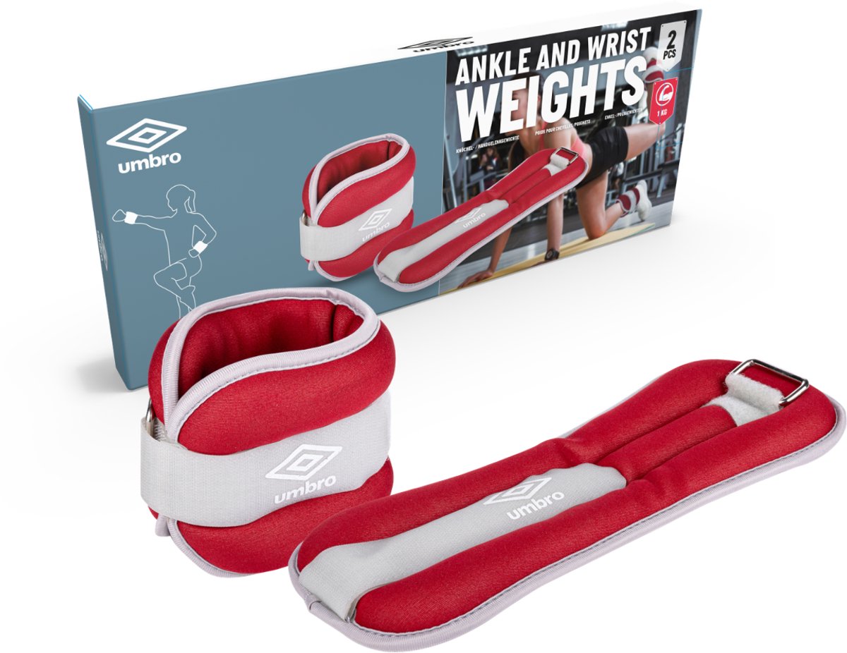Pesas para muñecas y tobillos Umbro - 2 piezas de 1000gr - ajustables con velcro - ajuste cómodo - gris rojo