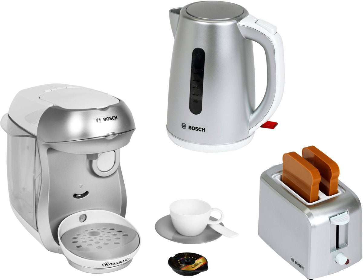 Giocattoli Klein - Set colazione Bosch - incl. tostapane giocattolo, bollitore e macchina per il caffè - argento