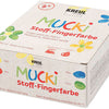 Mucki textiel vingerverf - 4 x 150 ml vingerverf voor textiel - kleuren geel, rood, blauw groen
