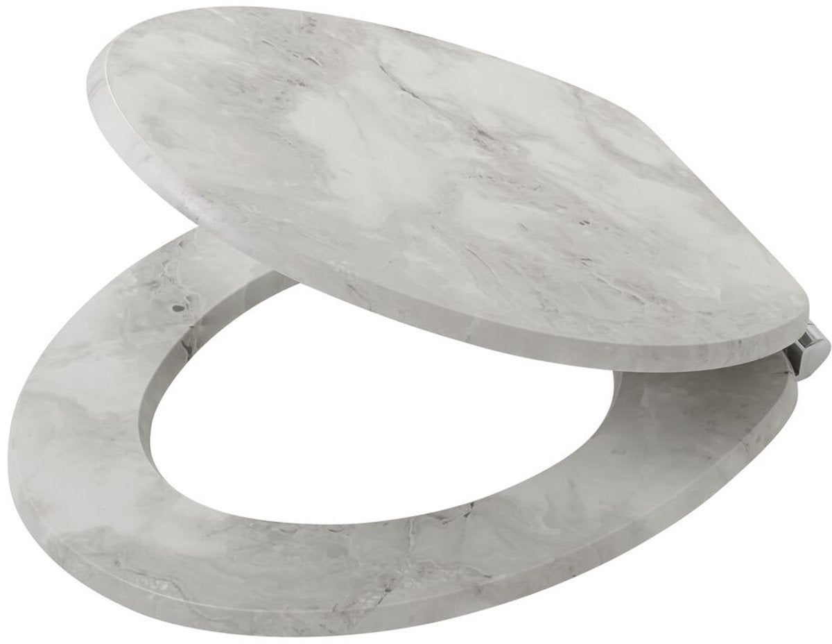 Tiger marble - wc-bril - toiletbril - marmerlook - softclose - mdf - fsc - wit - grijs