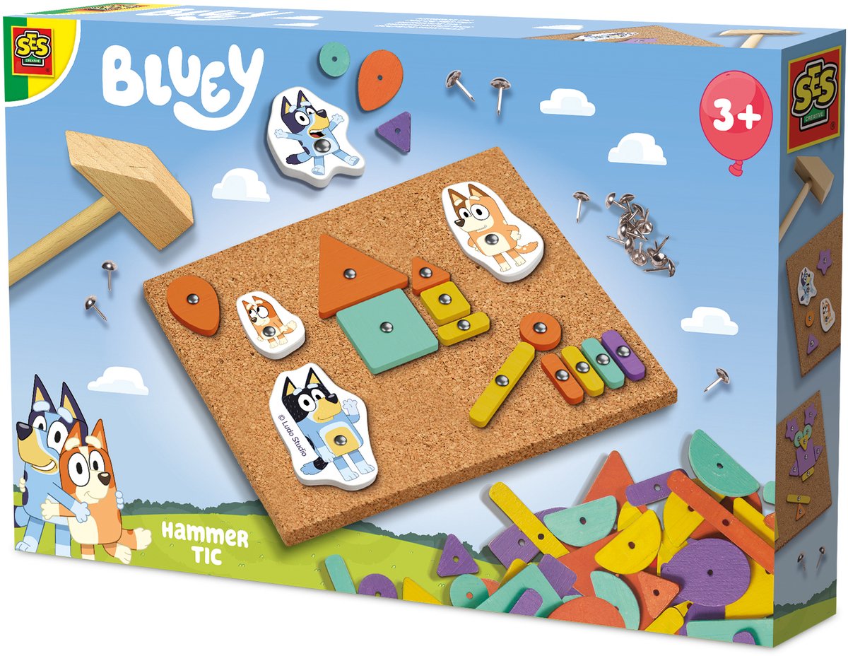 Ses creative bluey - martello da battitore - per bambini dai 3 anni - 24 forme e 4 figure bluey