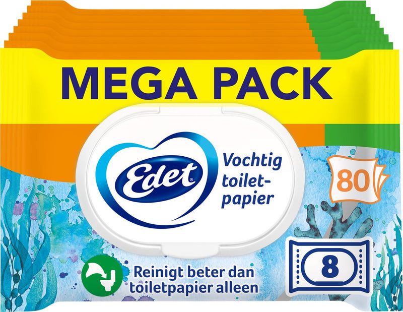 Maxi pack de papel higiénico húmedo Edet - 8 x 80 = 640 hojas