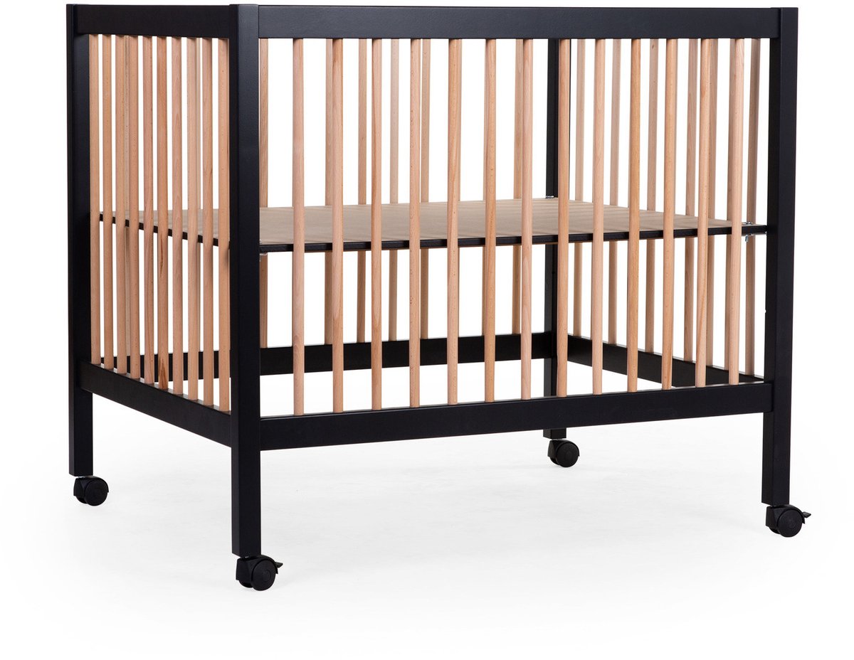 Caja Childhome park 97 con ruedas - regulable en 3 alturas - madera - negro natural - 98 x 78 x 82 cm