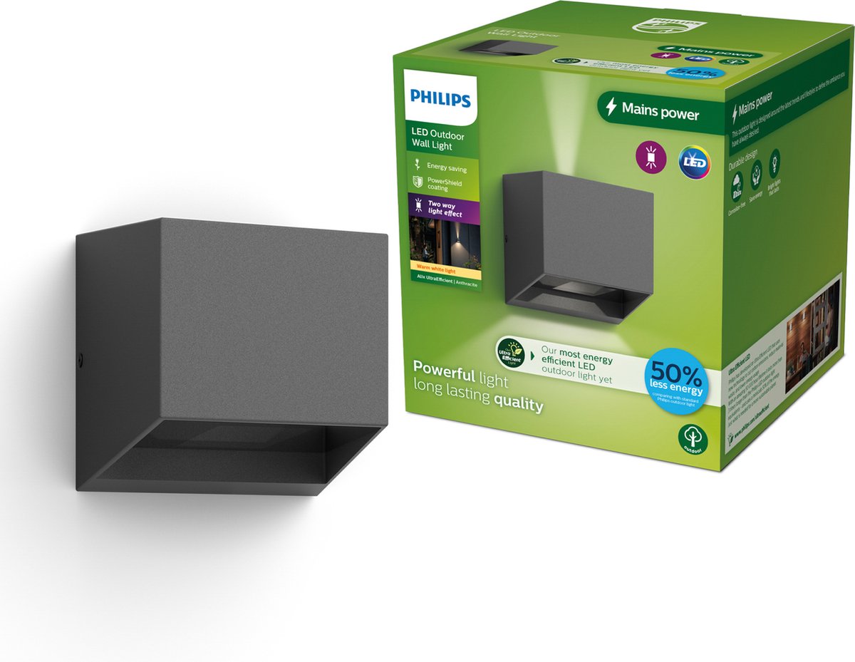 Lampada da parete Philips LED Philips Alix - LED ultra efficiente - lampada da esterno - 2x 4,3W - luce bianca calda; 2700k - antracite