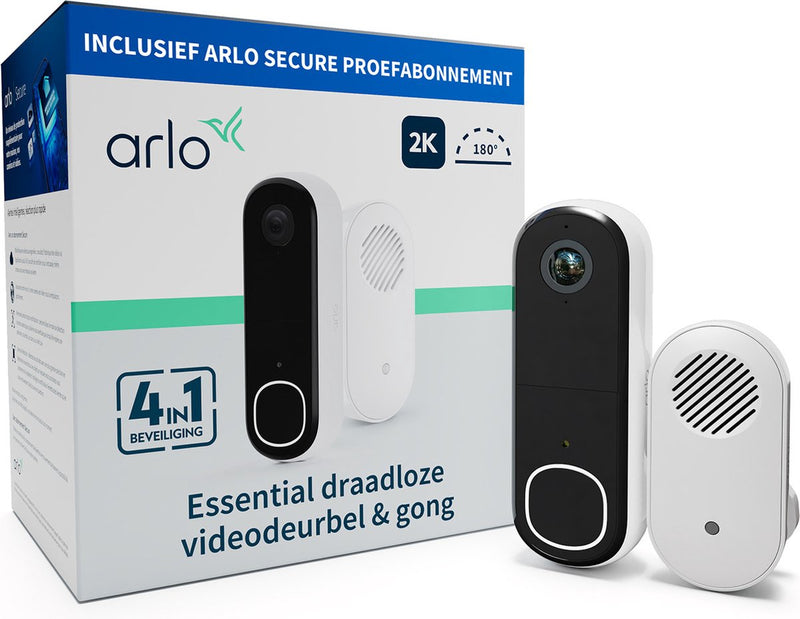 Timbre con vídeo inalámbrico Arlo 2k con timbre de cámara, 1 juego de timbre, blanco