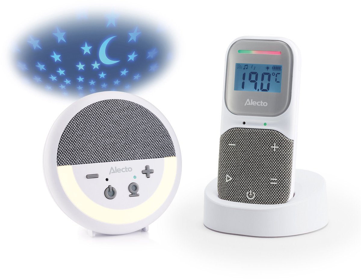 Vigilabebés Alecto - vigilabebés full eco dect audio - proyector con luz nocturna y canciones de cuna - dbx150 - blanco gris