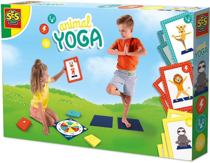 Ses creative ses - yoga con animali - yoga per bambini - inclusi tappetini per yoga, tavola rotante e 27 carte yoga per bambini