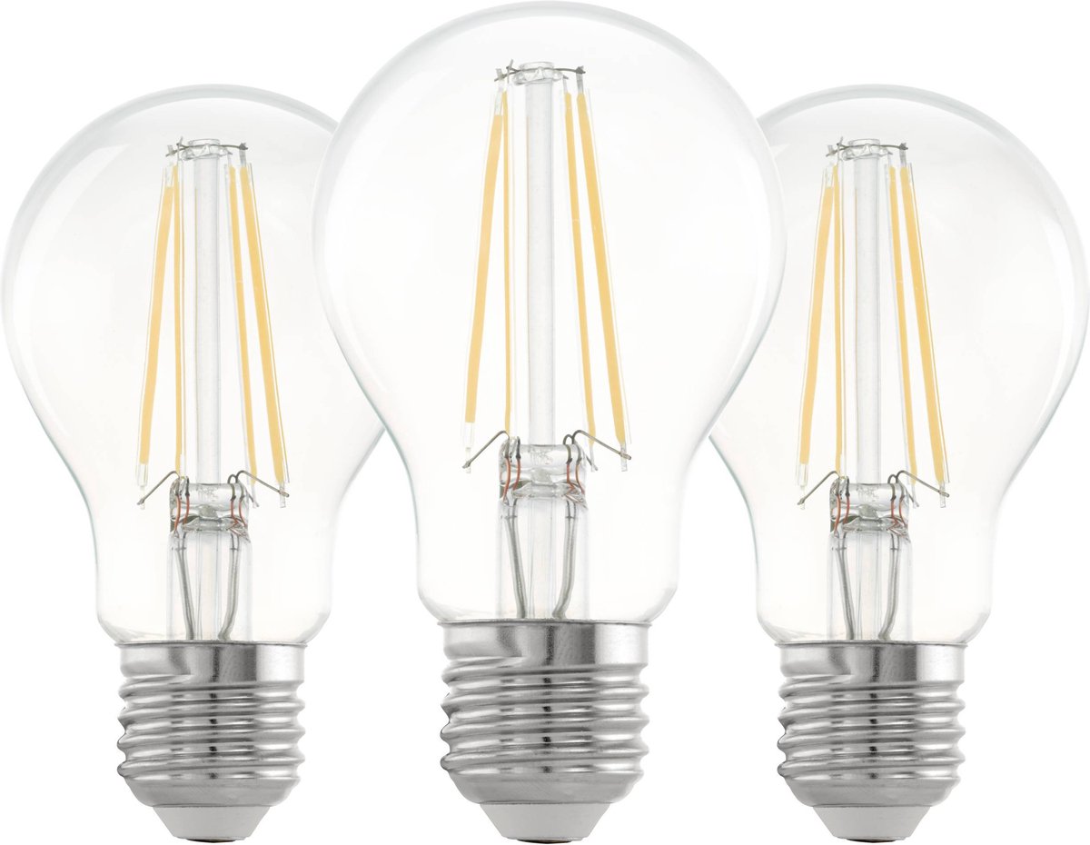 Lampada LED Eglo - E27 - ø 6 cm - A60 - trasparente - 2700k - set da 3