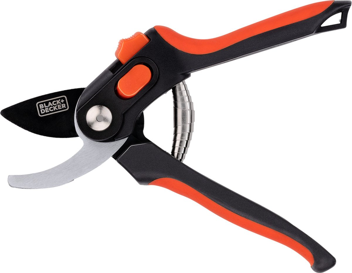 Tijeras de podar Black+decker - 20,3 cm - hojas de acero endurecido - espesor de corte 13 mm - negro naranja