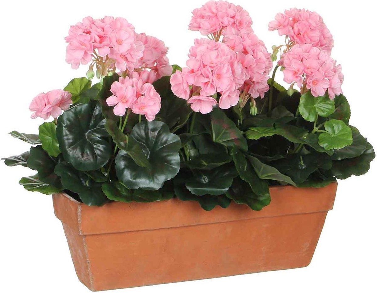 Mica decorations kunstplant geranium roze - h 40cm - zandcement sierpot -