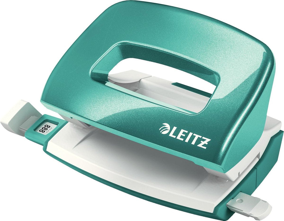 Mini perforadora Leitz wow - perfora hasta 10 hojas - para carpetas y carpetas de anillas - ideal para el hogar, la oficina, el lugar de trabajo en casa - azul hielo