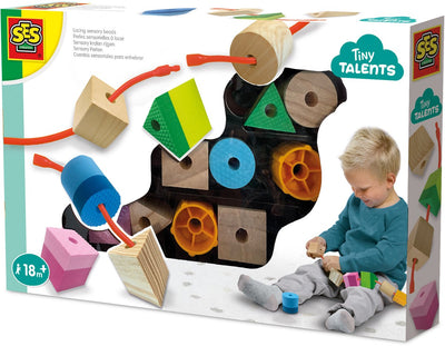 Ses creative - tiny talents - sensory kralen rijgen - sensorisch speelgoed - montessori speelgoed - meerdere soorten grove kralen - inclusief koppelsnoer speelgoed 2 jaar
