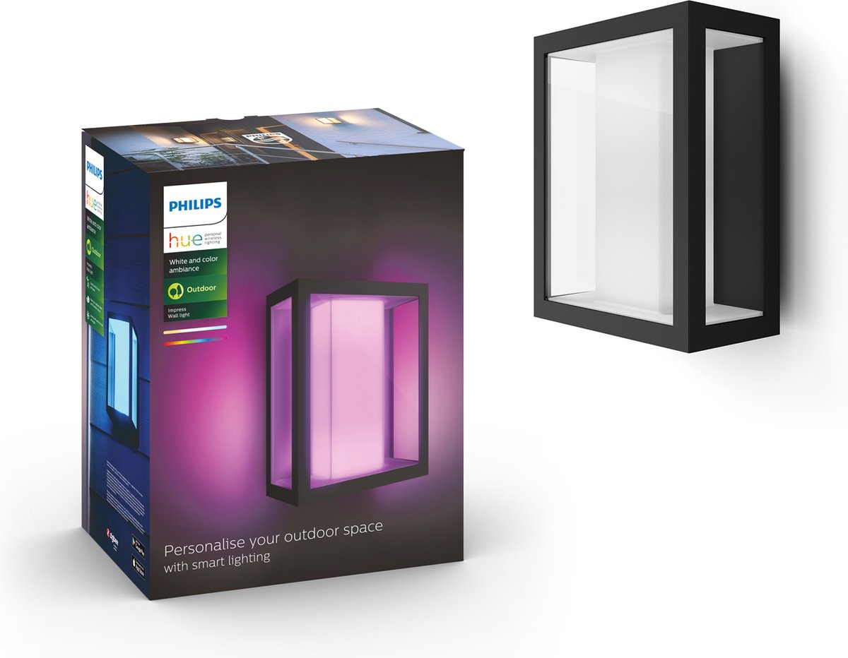 Lampada da parete Philips Hue Impress - luce bianca e colorata - nera - ampia