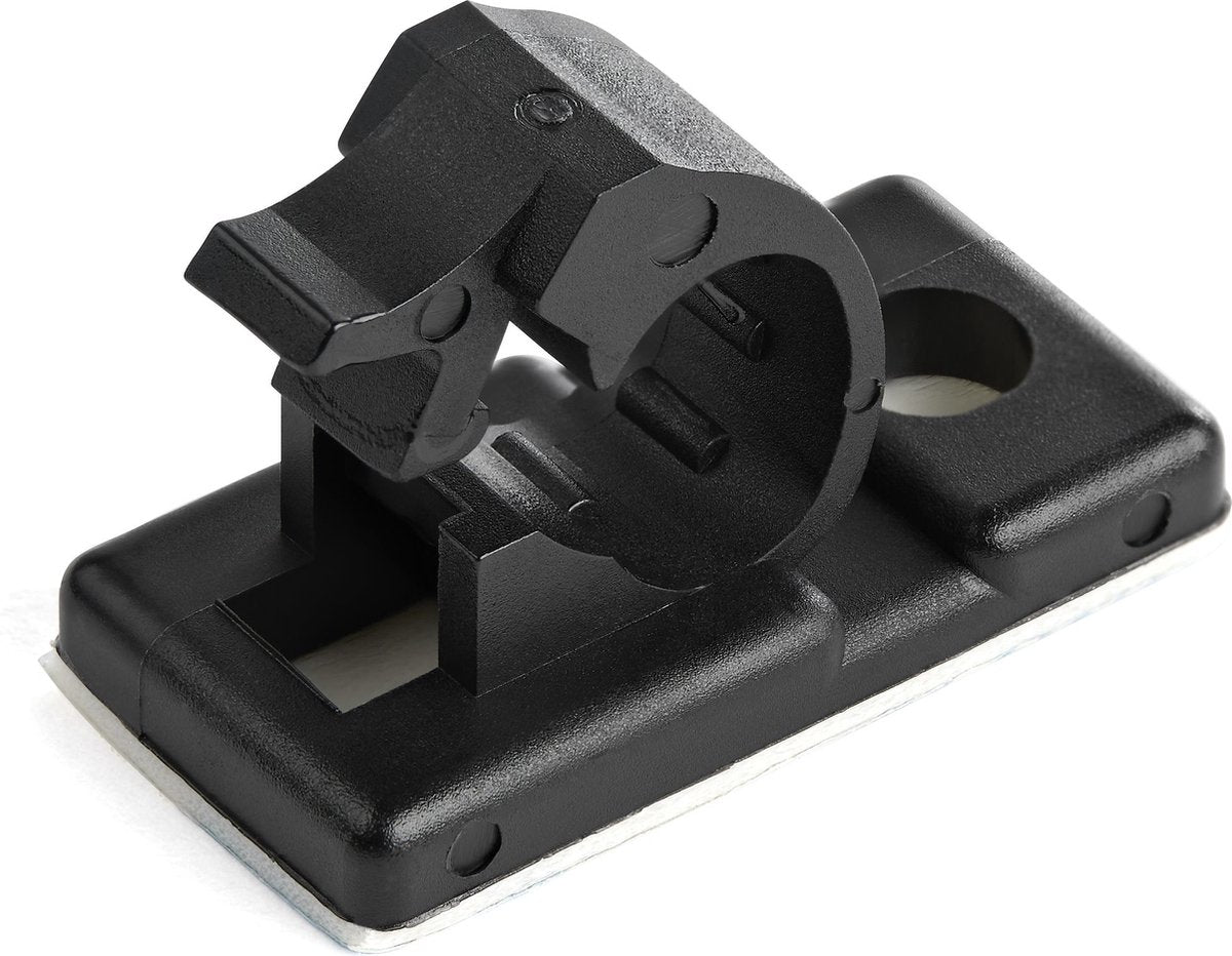 Startech .com 100 clip autoadesive per gestione cavi, 5,5 mm, nere, gestione cavi per computer da scrivania di rete Ethernet, fermacavi adesivi, morsetto autoadesivo, nylon, resistenza al fuoco UL 94v-2