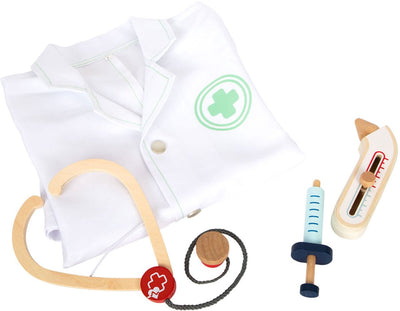 Pequeña chaqueta de doctor con accesorios de madera, 4dlg.