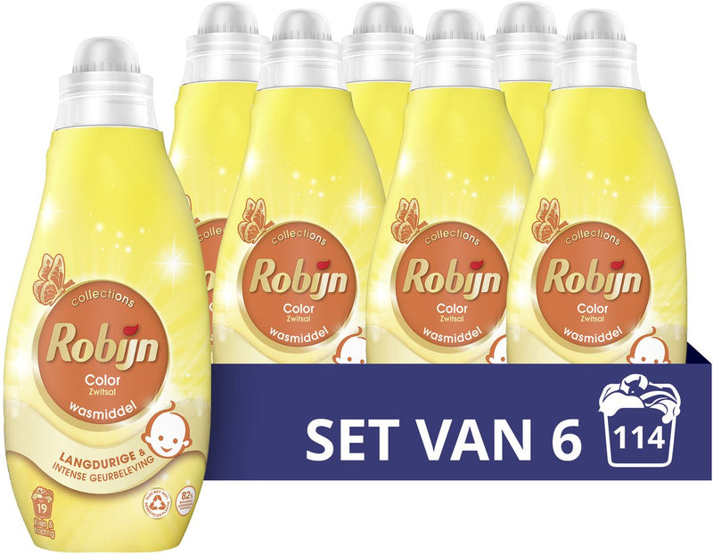 Robijn - vloeibaar wasmiddel - zwitsal - klein krachtig - 6 flessen - 114 wasbeurten - voordeelverpakking