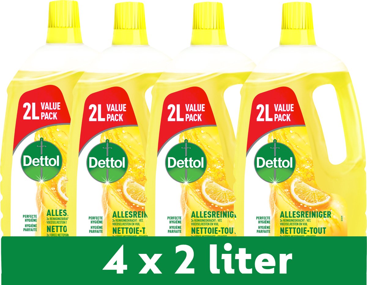 Detergente multiuso Dettol - limone frizzante 2l - 4 pezzi - confezione risparmio