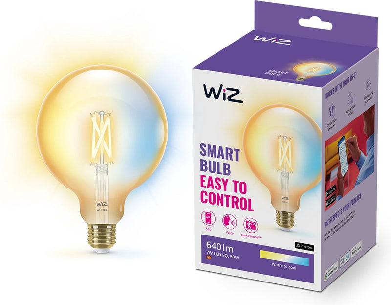 Globo con lampada a filamento Wiz - luce bianca da calda a fredda - illuminazione LED intelligente - attacco E27 - 50 W - oro - wi-fi - globo grande: g125
