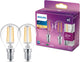 Philips led lamp - kogellamp met e14 fitting - warmwit licht: 2700k - 40w - helder glas - 2-pack