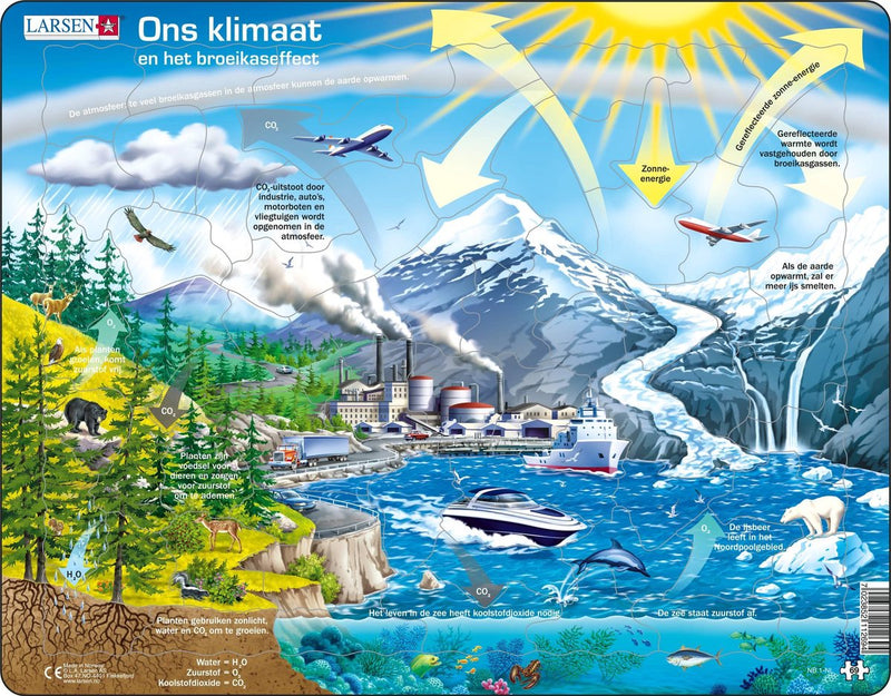 Larsen il nostro clima e l'effetto serra – puzzle – scienza spaziale – clima – puzzle educativo per bambini – 69 pezzi – prodotto in Norvegia – pezzi extra spessi 2,5 mm – vassoio con bordo fisso