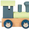 Pie pequeño - fuente de madera polar - locomotora azul verde - 12 piezas