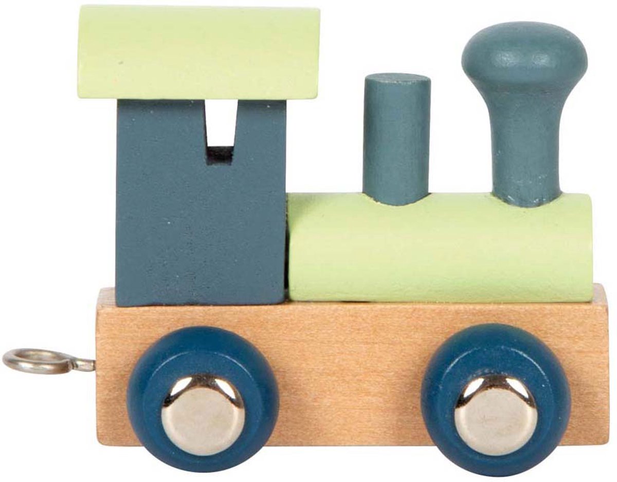 Pie pequeño - fuente de madera polar - locomotora azul verde - 12 piezas