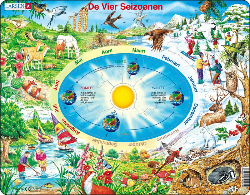 Larsen the seasons of the year – puzzle – space science – seasons – educational jigsaw puzzle for children – 44 pieces – made in Norway – extra thick 2.5 mm pieces – tray with fixed edge