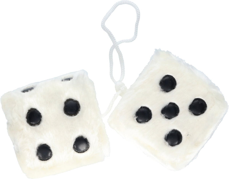 Dado Carpoint bianco – decorazione auto – peluche – 6x6x6 cm – cordone 40 cm – accessorio interno
