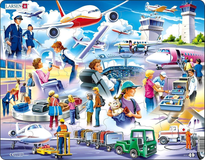 Larsen l'aeroporto - puzzle - tecnologia dei veicoli - aviazione - puzzle educativo per bambini - 42 pezzi - prodotto in Norvegia - pezzi extra spessi 2,5 mm - vassoio con bordo fisso