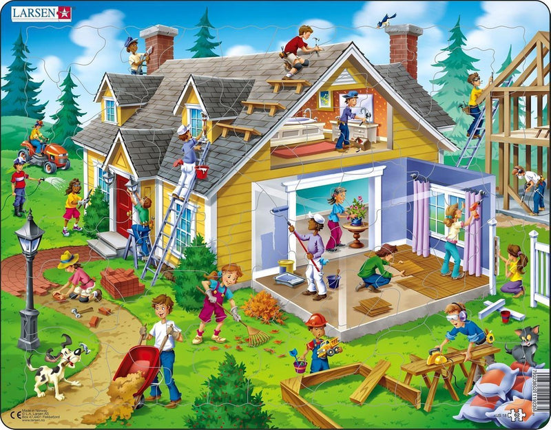 Larsen fai da te per la casa e il giardino - puzzle - educativo - professioni e vita - puzzle educativo per bambini - 62 pezzi - prodotto in Norvegia - pezzi extra spessi 2,5 mm - vassoio con bordo fisso