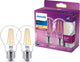 Philips led lamp - standaard lampvorm met e27 fitting - warmwit licht: 2700k - 60w - helder glas - 2-pack