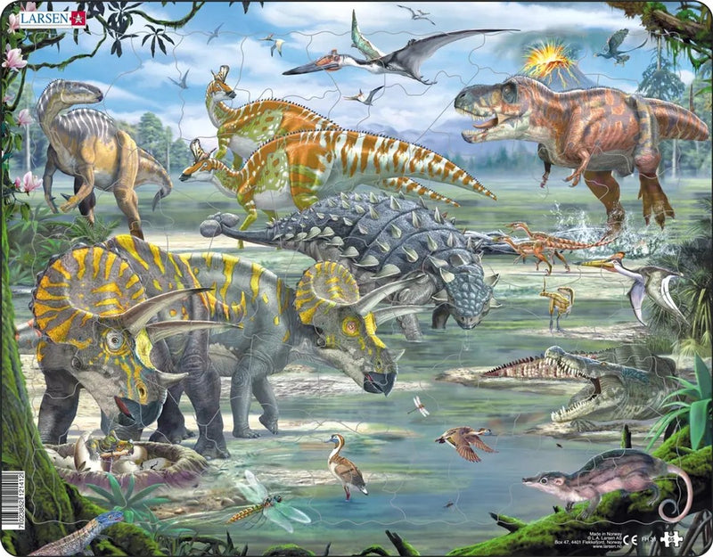 Dinosauri Larsen del Cretaceo - puzzle - animali - preistoria - puzzle educativo per bambini - 65 pezzi - prodotto in Norvegia - pezzi extra spessi 2,5 mm - vassoio con bordo fisso