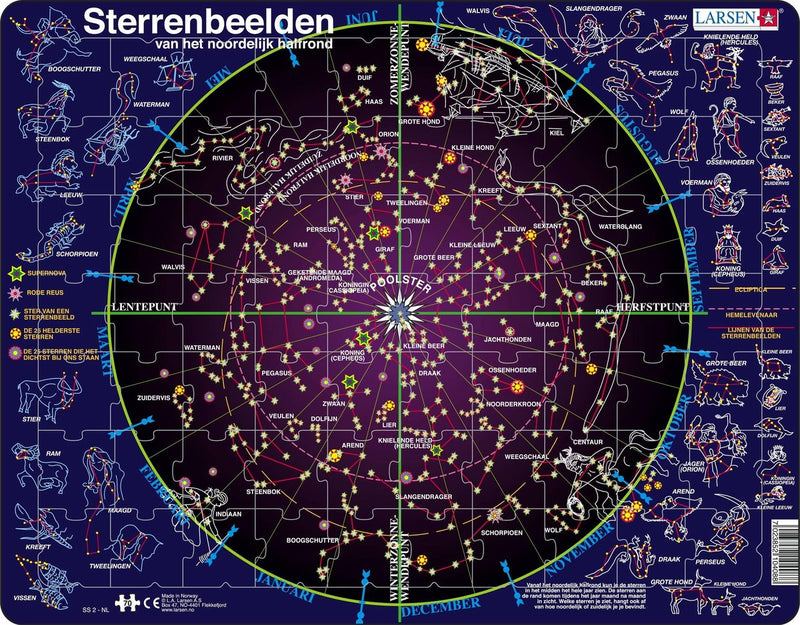 Costellazioni Larsen – Puzzle – Scienza spaziale – Astronomia – Puzzle educativo per bambini – 70 pezzi – Prodotto in Norvegia – Pezzi extra spessi 2,5 mm – Vassoio con bordo fisso