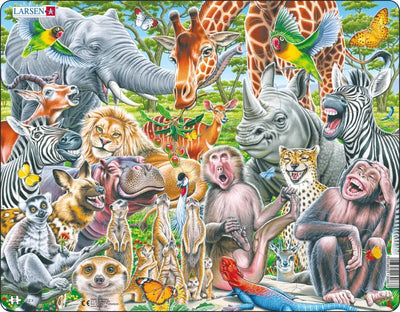 Larsen blije afrikaanse dieren – puzzel – dieren – afrika – educatieve legpuzzel voor kinderen – 43 stukjes – gemaakt in noorwegen – extra dikke 2,5 mm stukjes – tray met vaste rand