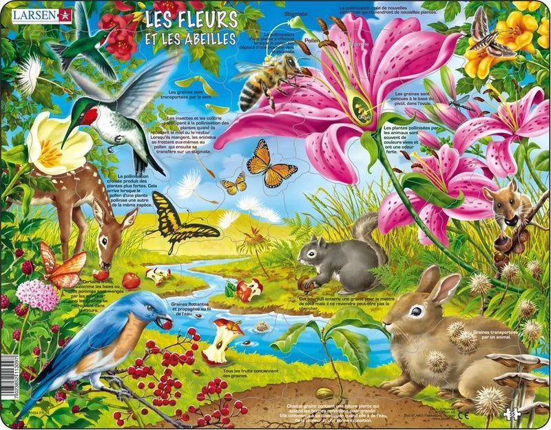 Larsen les fleurs et les abeilles – puzzle – natura – pollinisation et ecosystèmes – puzzle educativo per bambini – 69 pezzi – fabriqué en norvège – pezzi extra épaisses de 2,5 mm – plateau con piastra fissa