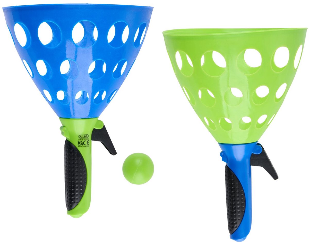 Eddy Toys set di 2 palline per sparare e catturare - gioco di tiro e cattura con 2 lanciatori e 2 palline - giochi attivi da esterno per bambini - blu e verde