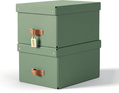 Scatola portaoggetti Leitz puro misura media con coperchio - set da 2 - 17 l - 100% cartone riciclato - verde
