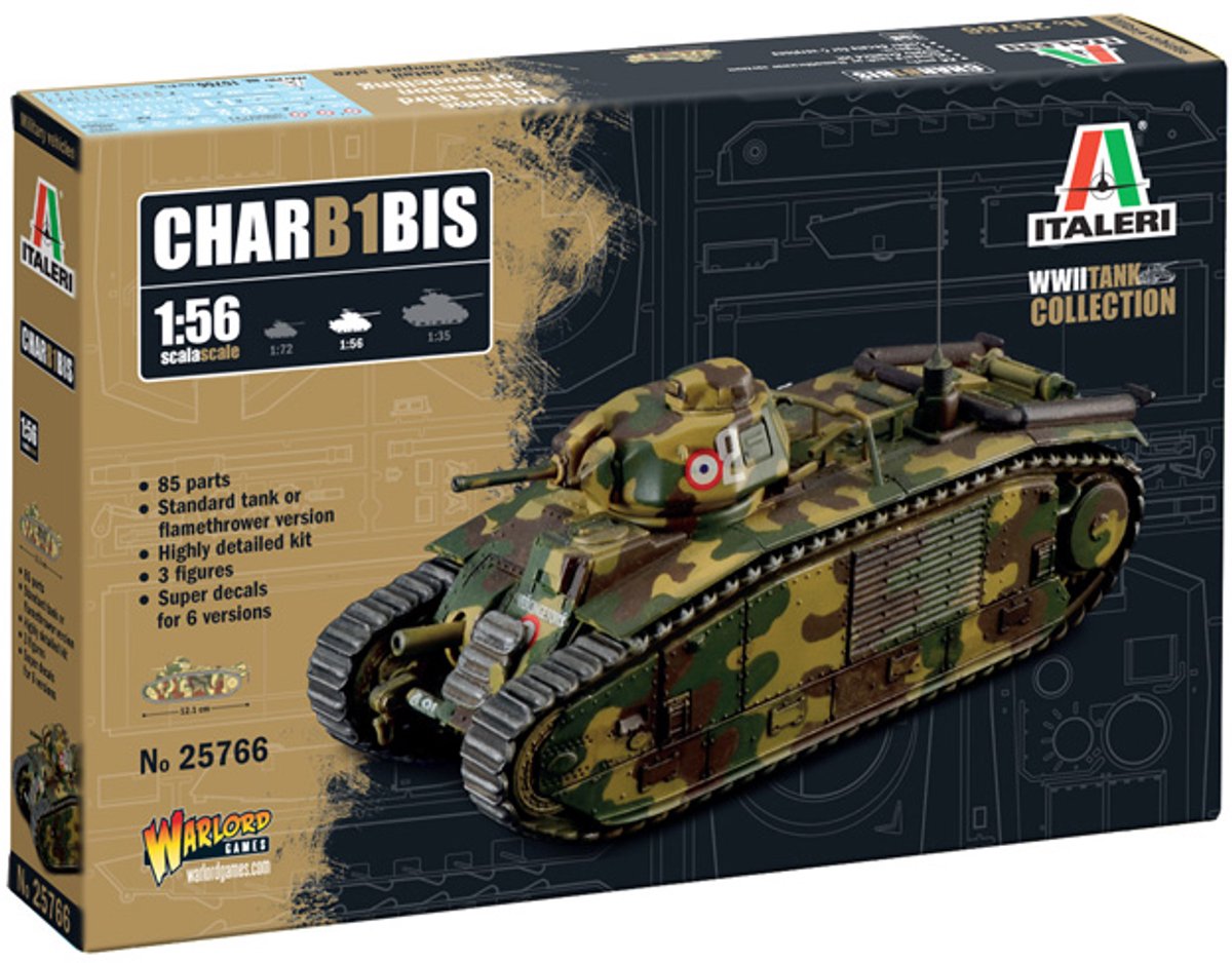 Italeri model kit aereo - 25766 char b1 bis carro armato della seconda guerra mondiale in plastica - 1:56 - modellismo