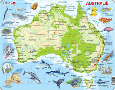 Selecta Larsen Map Australia Geographical con animales, 65º.