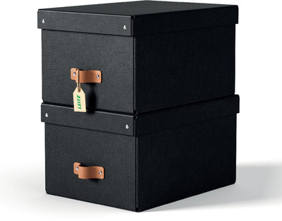 Scatola portaoggetti Leitz puro di medie dimensioni con coperchio - set da 2 - 17 l - 100% cartone riciclato - nero