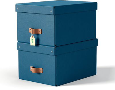 Scatola portaoggetti Leitz puro misura media con coperchio - set da 2 - 17 l - 100% cartone riciclato - blu scuro