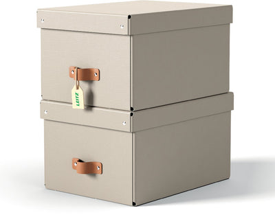 Scatola portaoggetti Leitz puro media con coperchio - set da 2 - 17 l - 100% cartone riciclato - beige