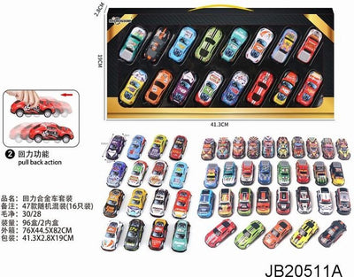 Amuuso pull back car (die cast)16 auto's (doos 41,30x19x2,8cm).