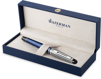 Waterman Expert Deluxe, penna stilografica, lacca metallizzata e blu con dettagli placcati in palladio, pennino fine con palladio