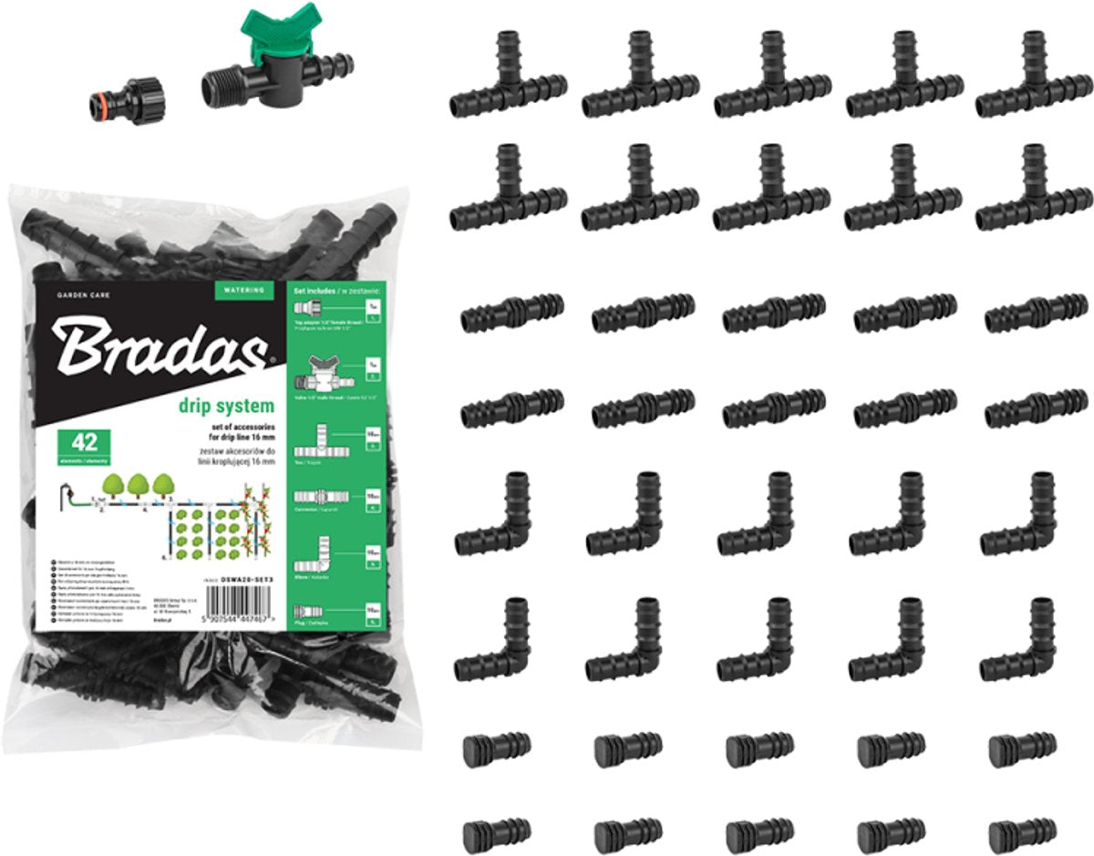 Bradas dswa20-set3 - set di accessori per sistema antigoccia - 16 mm - 42 pezzi