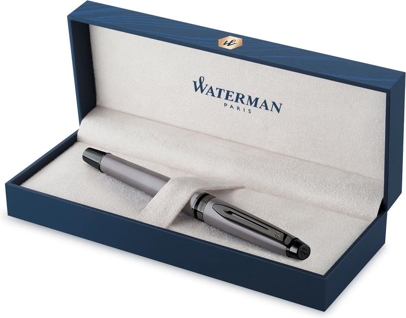 Penna roller Waterman Expert | vernice argento metallizzato con dettagli in rutenio | bel punto | inchiostro nero | con confezione regalo