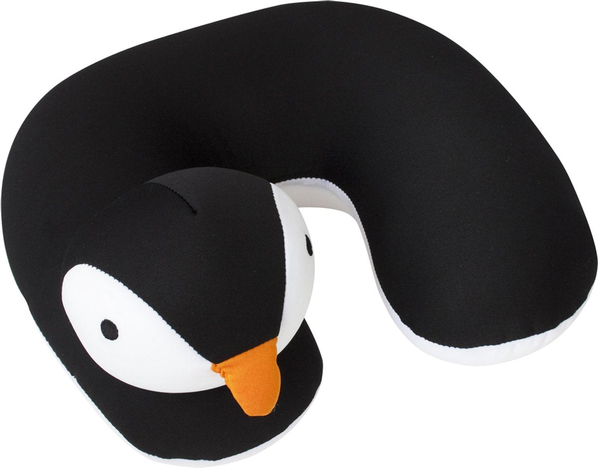 Travelsafe nekkussen voor kinderen - pinguin - zwart - 28 cm