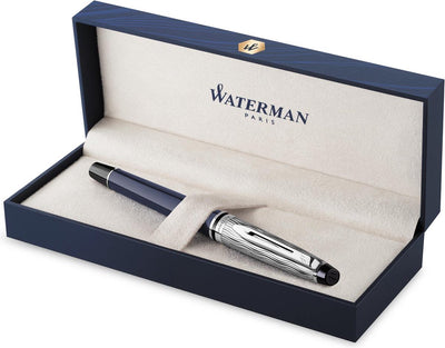 Penna stilografica Waterman Expert | vernice blu metallizzato con dettaglio palladio | berretto cesellato | pennino medio in acciaio inossidabile